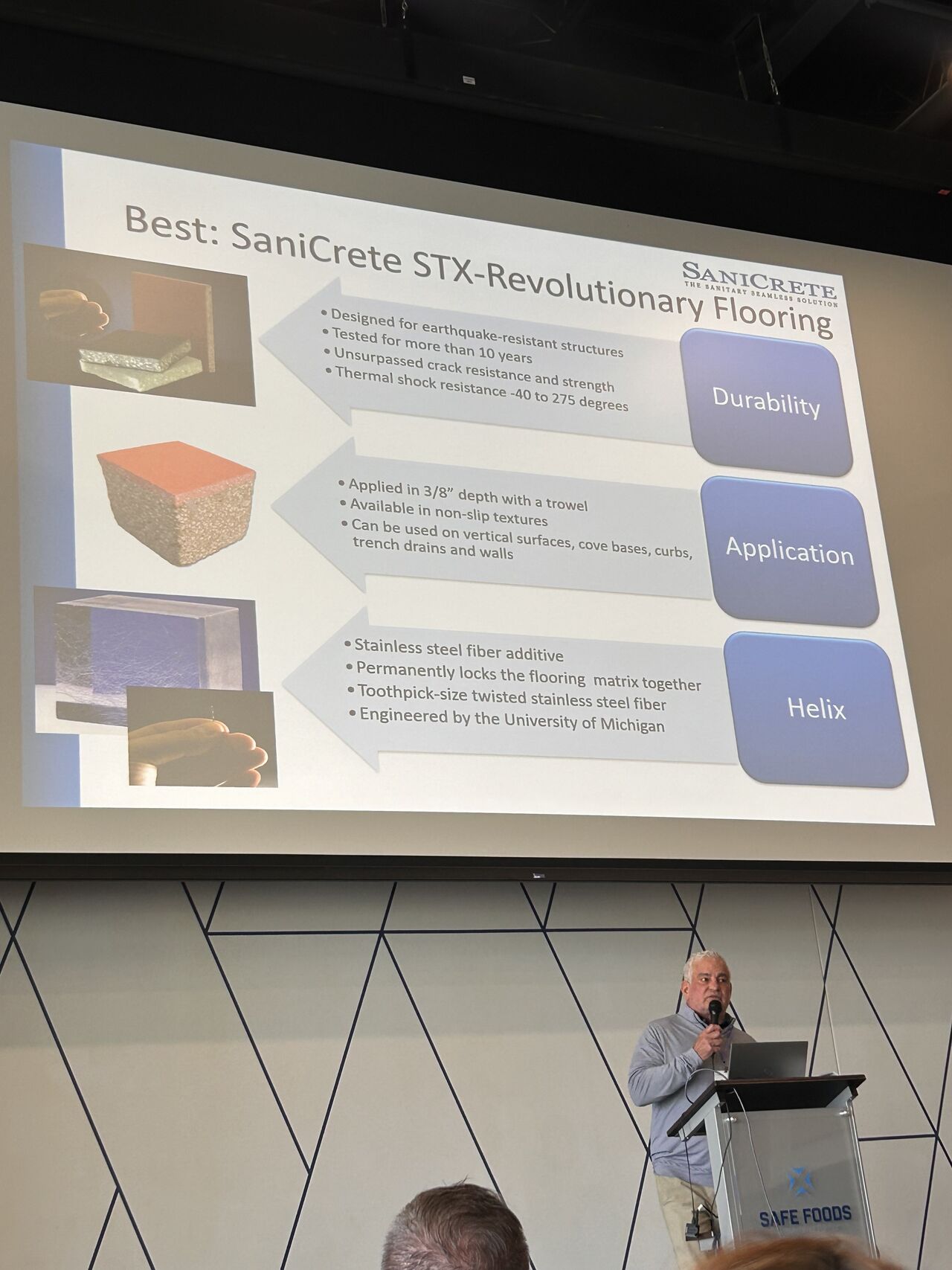 Keith Kwasny presenting SaniCrete STX Revolutionary Flooring at the Fortrex Food Safety Workshop